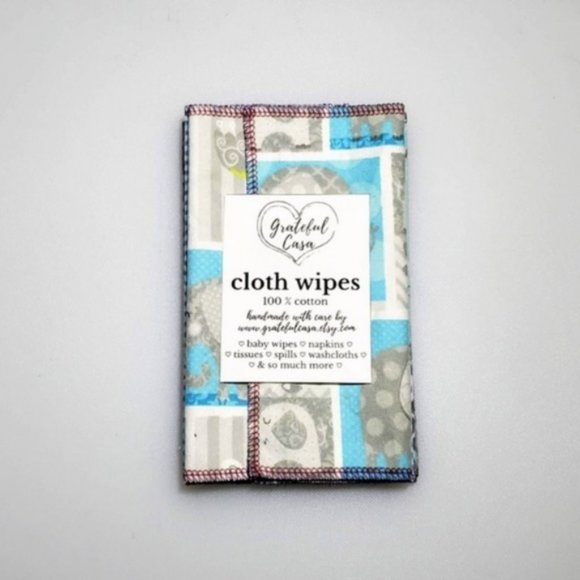 10 reusable CLOTH WIPES in summer blues - Picture 2 of 4